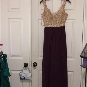 Jodi Kristopher Champagne and Burgundy Gown